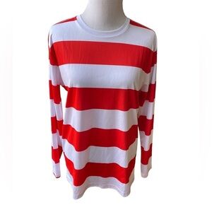 WHERE'S WALDO? LONG SLEEVE SHIRT  RED AND WHITE STRIPED  SIZE MEDIUM   HALLOWEEN